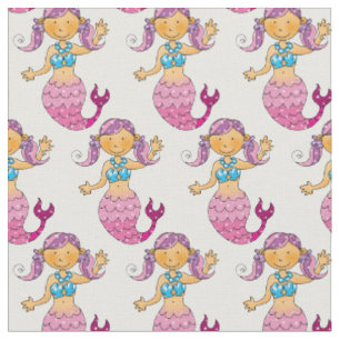 cute sea mermaid princess girl (pink hair) fabric