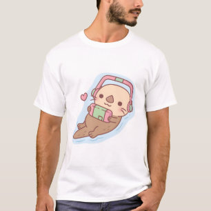 Cute Sea Otter Gamer Chilling With Game Console T-Shirt