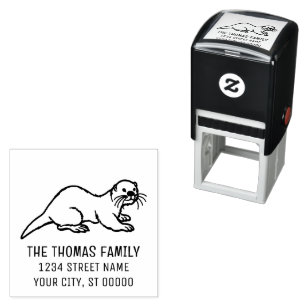Cute Sea Otter Name Return Address Embosser R Self-inking Stamp
