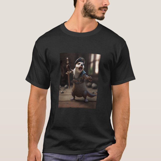 Cute Sea Otter Pet Dabbing Pirate Otter  3 T-Shirt (Front)