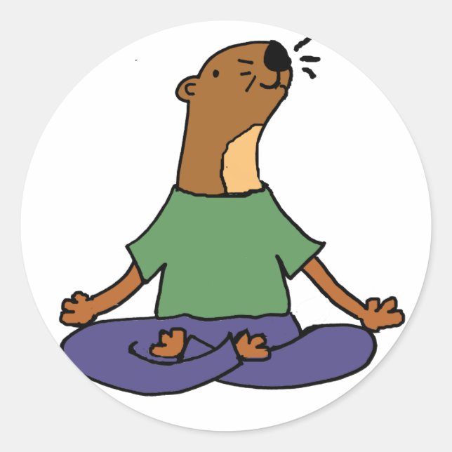 Cute Sea Otter Practicing Yoga Cartoon Classic Round Sticker (Front)
