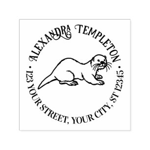 Cute Sea Otter Round Name Return Address Self-inking Stamp