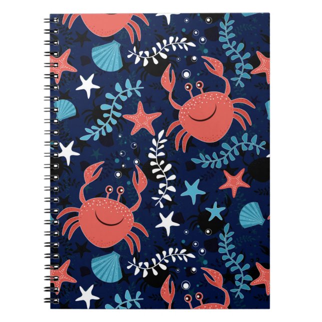 Cute sea pattern with crabs. notebook (Front)