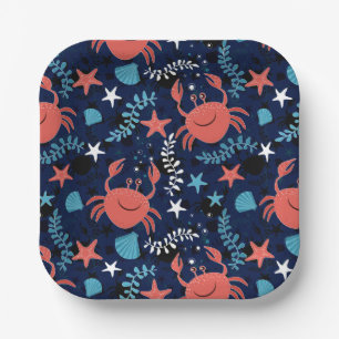 Cute sea pattern with crabs. paper plate