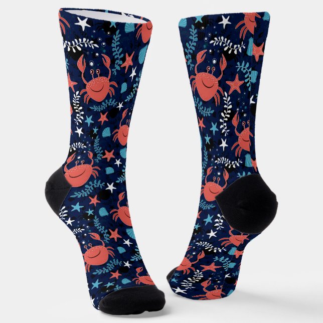 Cute sea pattern with crabs. socks (Angled)