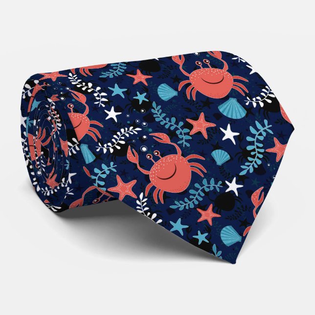Cute sea pattern with crabs. tie (Rolled)