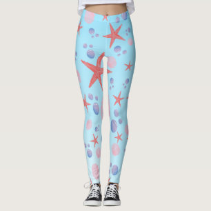 Cute Sea Shell starfish Coastal Summer Ocean Beach Leggings