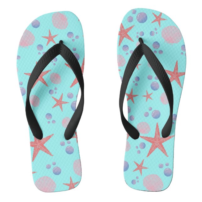 Cute Sea Shell starfish Coastal Summer Ocean Beach Thongs (Footbed)