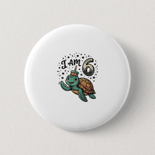 Cute Sea Turtle 6th Birthday Vintage Shirt Design_ 6 Cm Round Badge