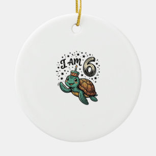 Cute Sea Turtle 6th Birthday Vintage Shirt Design_ Ceramic Ornament