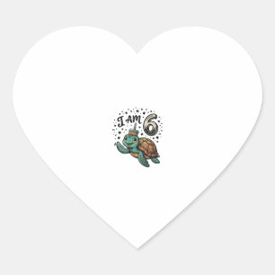 Cute Sea Turtle 6th Birthday Vintage Shirt Design_ Heart Sticker