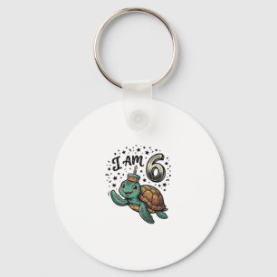 Cute Sea Turtle 6th Birthday Vintage Shirt Design_ Key Ring