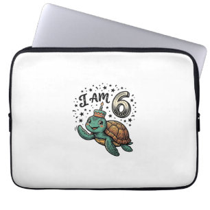 Cute Sea Turtle 6th Birthday Vintage Shirt Design_ Laptop Sleeve