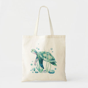 Cute sea turtle and corals composition tote bag