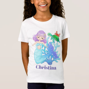 Cute sea turtle and mermaid add name t-shirt