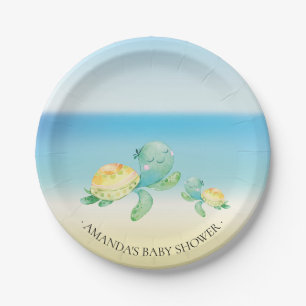 Cute Sea Turtle Baby Shower 7" Plate