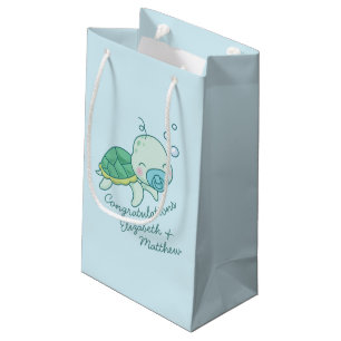 Cute Sea Turtle Baby Shower Blue Boy Small Gift Bag