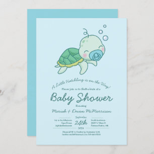 Cute Sea Turtle Baby Shower Kawaii Blue Boy Invitation
