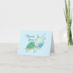 Cute Sea Turtle Baby Shower Kawaii Blue Boy Thank You Card