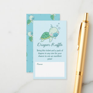 Cute Sea Turtle Baby Shower Kawaii Diaper Raffle Enclosure Card