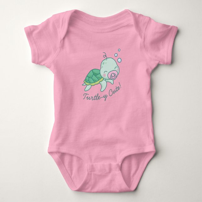 Cute Sea Turtle Baby Shower Kawaii Pink Girl Baby Bodysuit (Front)