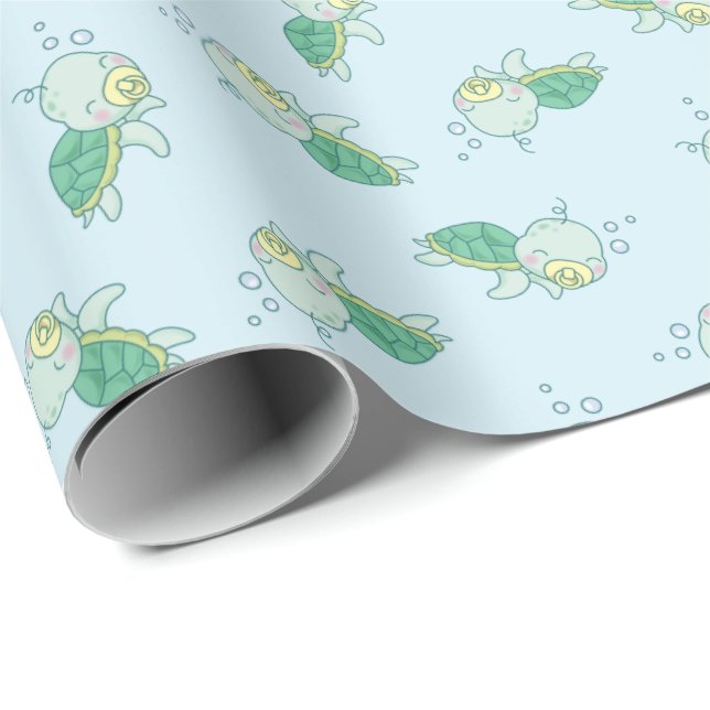 Cute Sea Turtle Baby Shower Kawaii Wrapping Paper (Roll Corner)