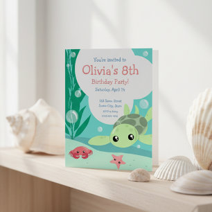 Cute Sea Turtle Birthday Invitation