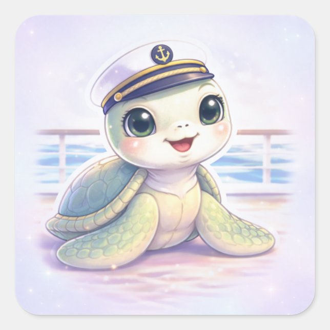 Cute Sea Turtle Captain Sticker (Front)