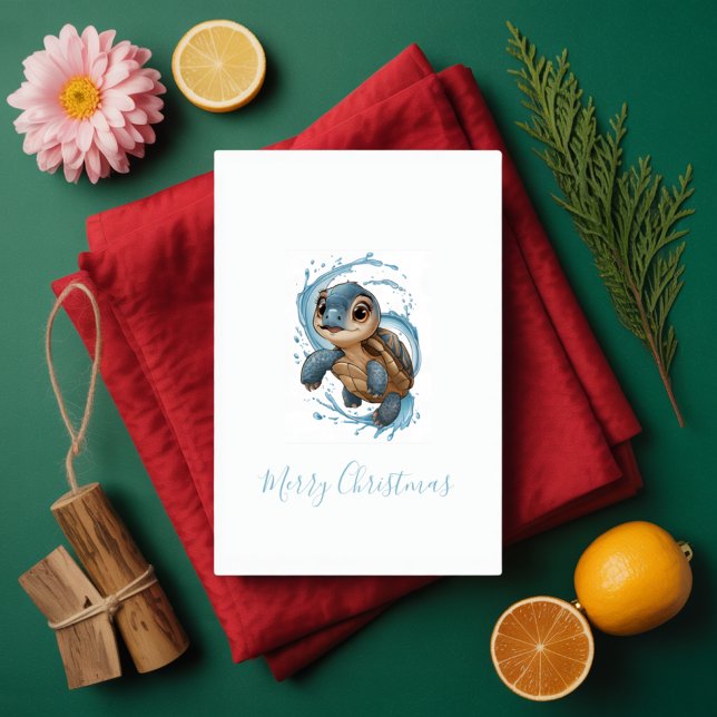 Cute Sea Turtle Christmas Holiday Watercolor  Card (Creator Uploaded)
