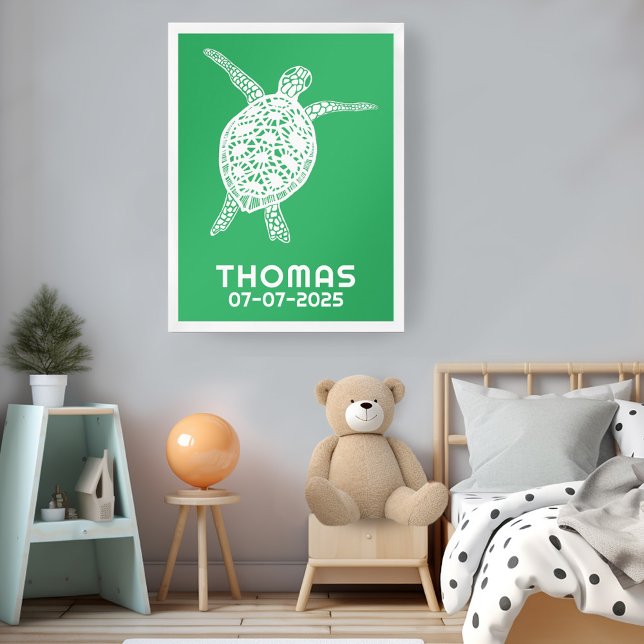 Cute Sea Turtle CUSTOM BABY NAME BIRTHDAY Art Poster (Cute Sea Turtle CUSTOM BABY NAME BIRTHDAY Art Poster
Green Tortoise Ocean Eco Nature)