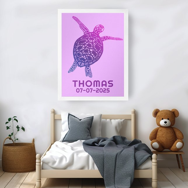 Cute Sea Turtle CUSTOM BABY NAME BIRTHDAY Art Poster (Cute Sea Turtle CUSTOM BABY NAME BIRTHDAY Art Poster
)