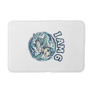 Cute Sea Turtle I Am 6 Birthday Vintage Shirt Desi Bath Mat