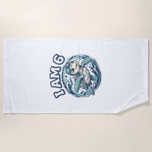 Cute Sea Turtle I Am 6 Birthday Vintage Shirt Desi Beach Towel