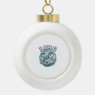 Cute Sea Turtle I Am 6 Birthday Vintage Shirt Desi Ceramic Ball Christmas Ornament