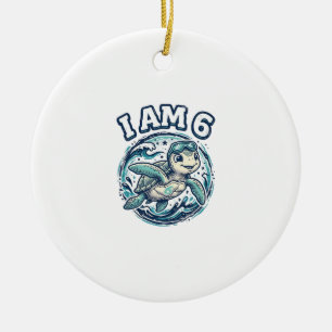 Cute Sea Turtle I Am 6 Birthday Vintage Shirt Desi Ceramic Ornament