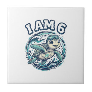 Cute Sea Turtle I Am 6 Birthday Vintage Shirt Desi Ceramic Tile