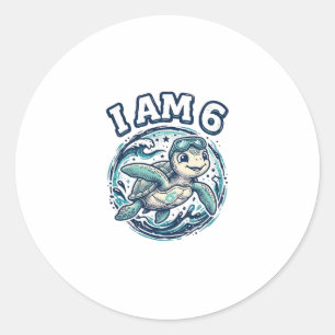 Cute Sea Turtle I Am 6 Birthday Vintage Shirt Desi Classic Round Sticker
