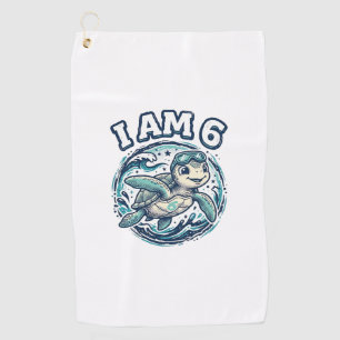 Cute Sea Turtle I Am 6 Birthday Vintage Shirt Desi Golf Towel