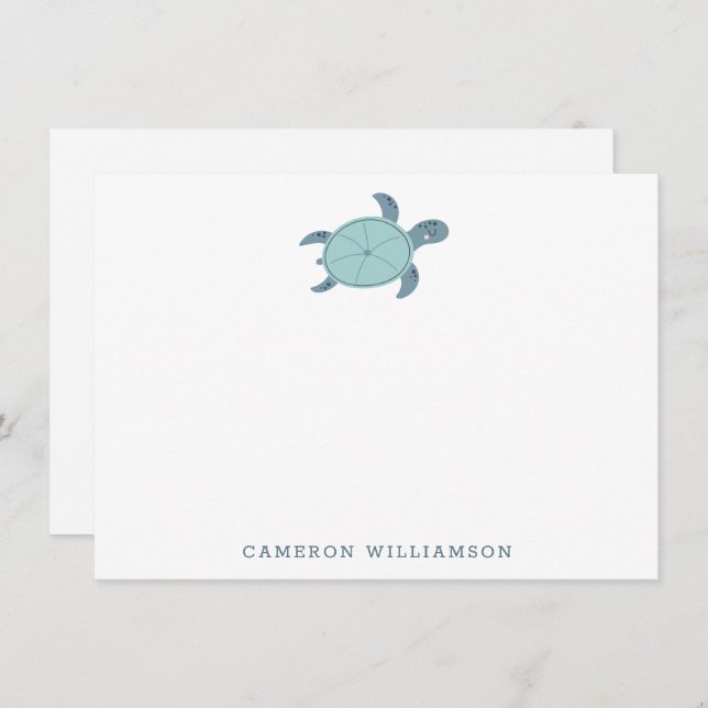 Cute Sea Turtle in Blue Personalised Stationery Thank You Card (Front/Back)