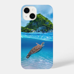 Cute Sea Turtle in front of a Tropical Island iPhone 14 Case