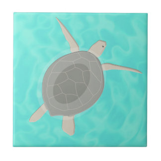Cute Sea Turtle in Ocean Ceramic Tile
