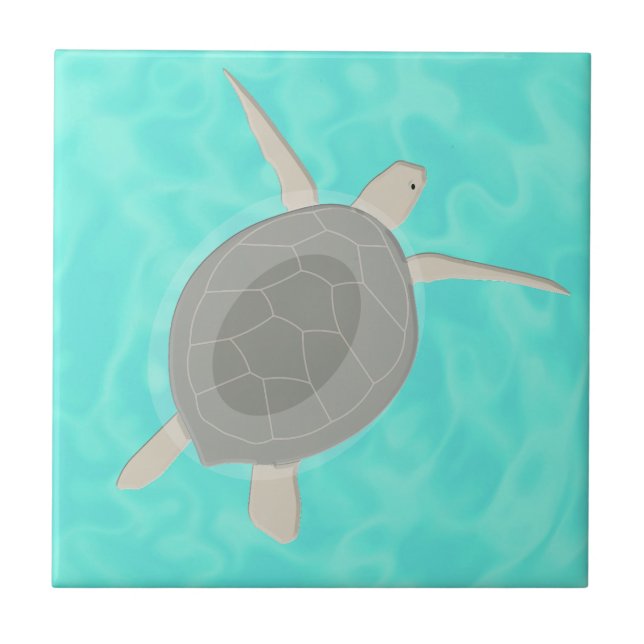 Cute Sea Turtle in Ocean  Ceramic Tile (Front)