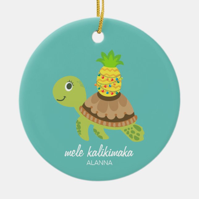 Cute Sea Turtle Mele Kalikimaka Ornament (Front)