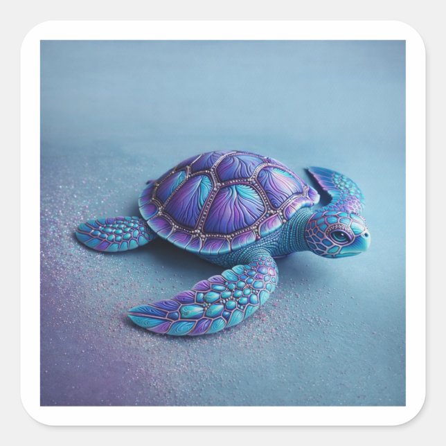 Cute Sea Turtle  – Minimal Ocean Animal Art Square Sticker (Front)
