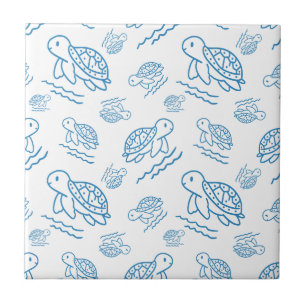 Cute Sea Turtle Nautical Doodle Pattern Ceramic Tile