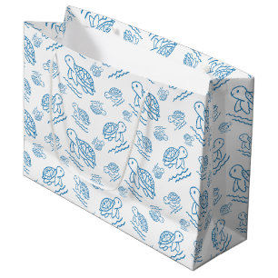 Cute Sea Turtle Nautical Doodle Pattern Large Gift Bag
