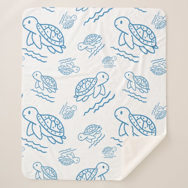 Cute Sea Turtle Nautical Doodle Pattern Sherpa Blanket (Front)