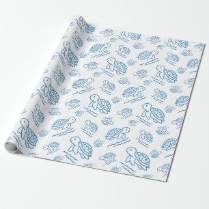 Cute Sea Turtle Nautical Doodle Pattern Wrapping Paper