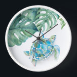 Cute Sea Turtle Nursery Clocks<br><div class="desc">Transform your child's nursery into a tropical paradise with this adorable Watercolor Sea Turtle & Palm Leaves Nursery Clock by Victoria Grigaliunas of Do Tell A Belle. Designed with love and care, this charming clock features a cute sea turtle swimming amidst lush monstera palm leaves in soothing shades of turquoise...</div>