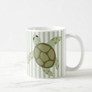 Cute Sea Turtle on Green Stripe Coffee Mug